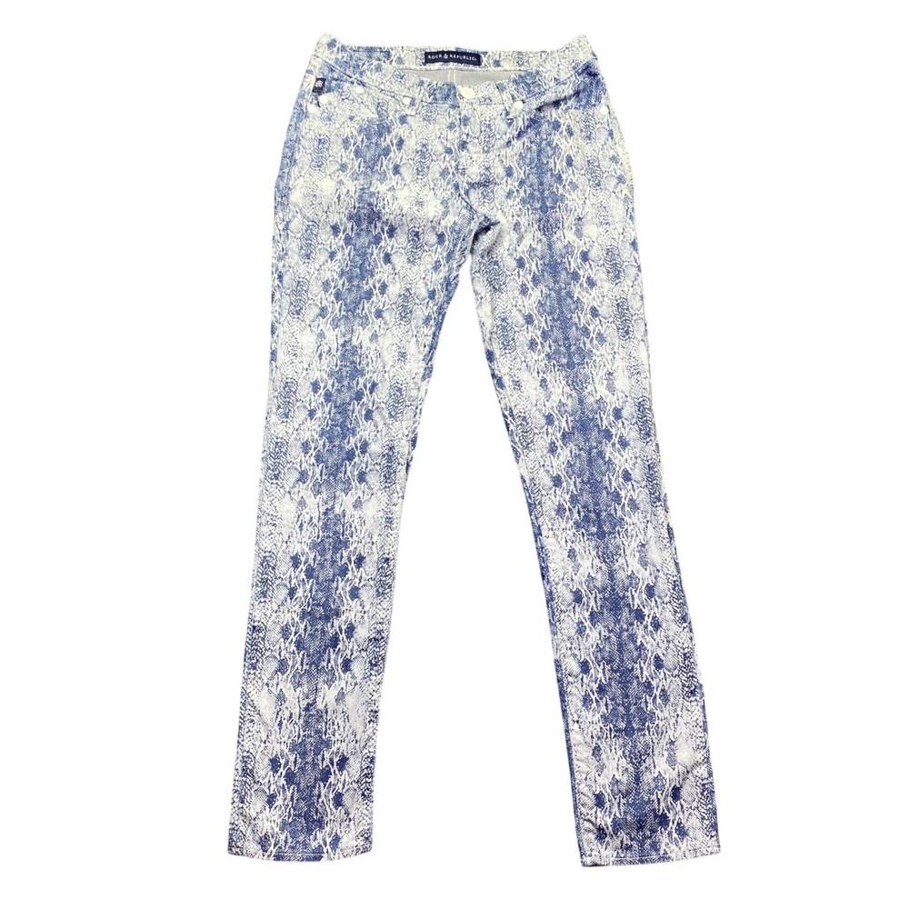 Rock & Republic Berlin Blue Snakeskin Skinny‎ Jeans Womens 6M Animal Print